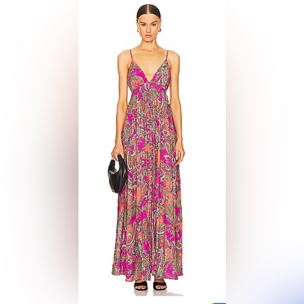 L'AGENCE Fuchsia Paisley V-Neck Maxi Dress